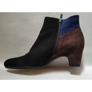 Pas de Rouge Black Colorblock Suede Ankle Boots with Box